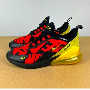 Nike Air Max 270 Embroidered Logo Athletic Shoes Youth 7Y Black Red Yellow Lace